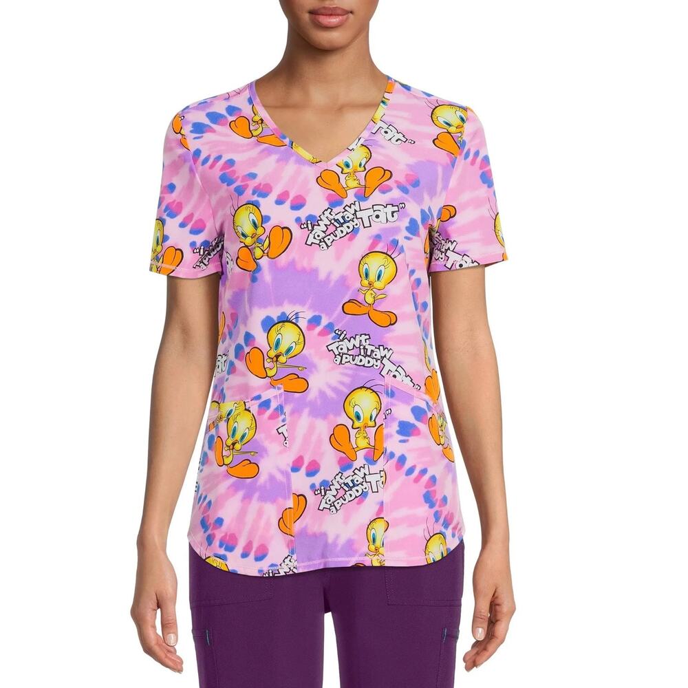 Scrubstar Women’s Looney Toons Tweety Bird Scrub Top Size Large